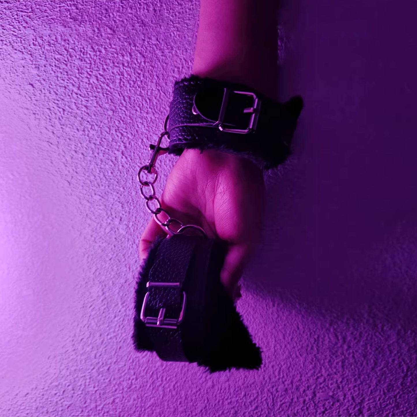 PU Leather and Furry Handcuffs Adjustable Buckle Shackle Cosplay Accessory