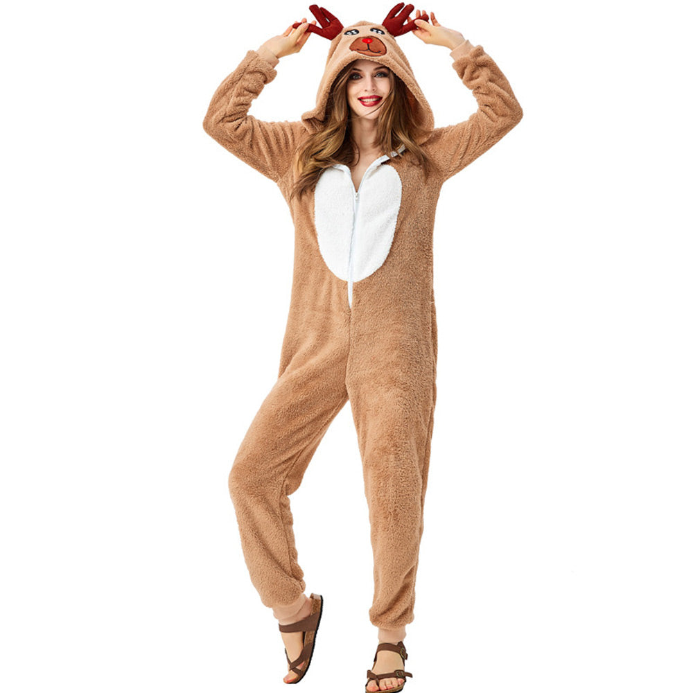 Adult Reindeer Onesie Pajamas Women's Christmas Deer Costume Animal Fl –  YOMORIO