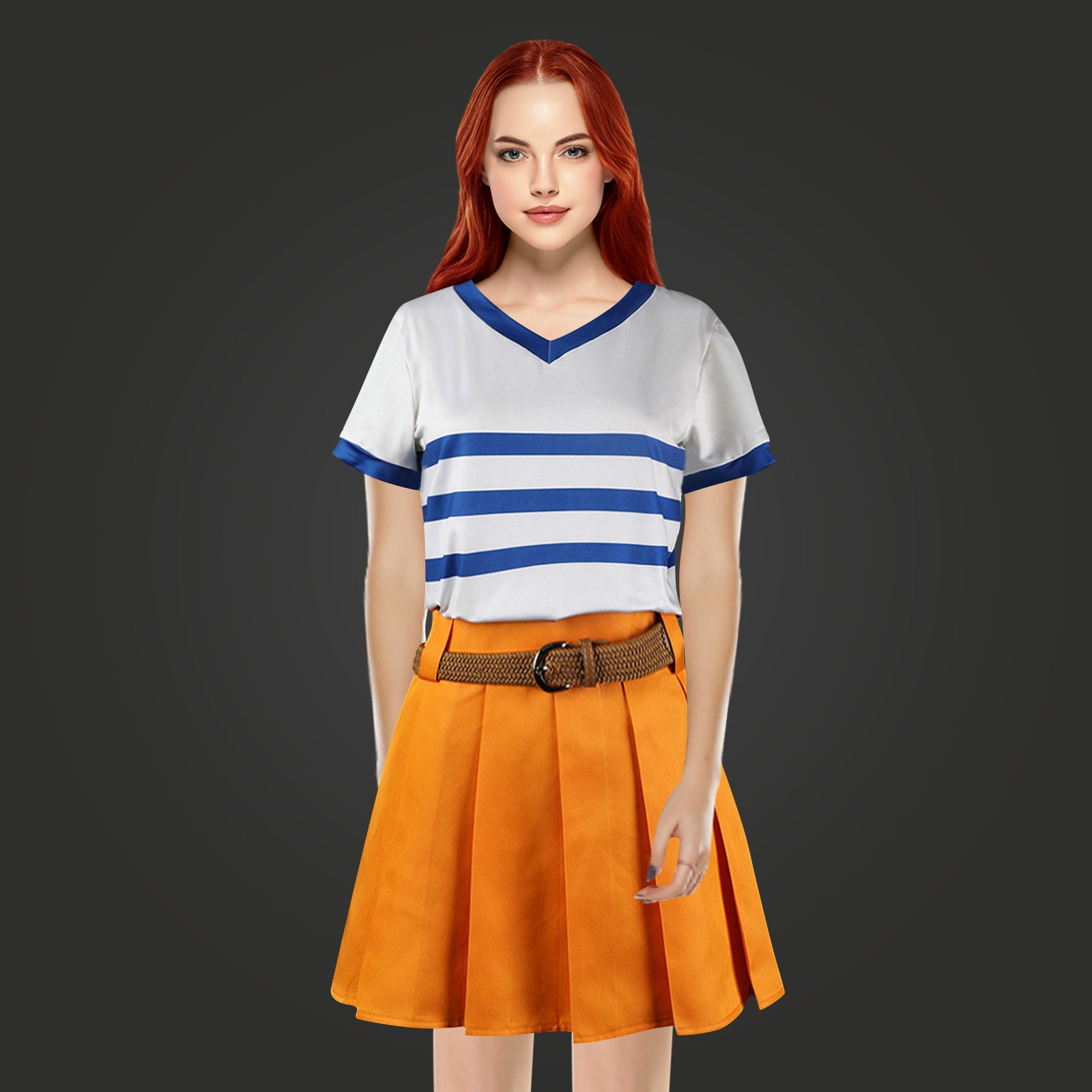 Adult Nami Cosplay Costume Live Action Nami Halloween Costume Japanese  Anime Cosplay Outfits Striped Skirt Set with Belt