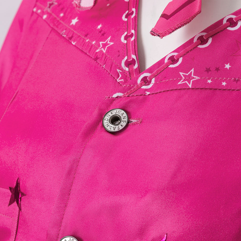Adult Barbiecore Cowgirl Outfit Margot Robbie Pink Long Sleeve Western Costume Halloween Carnival Suit
