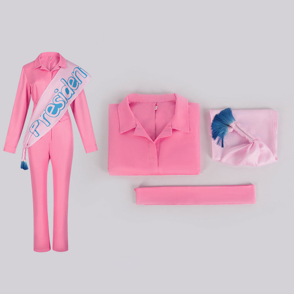 Barbiecore Pink Jumpsuit Margot Robbie Cosplay Outfits Button Down Belted Onesie
