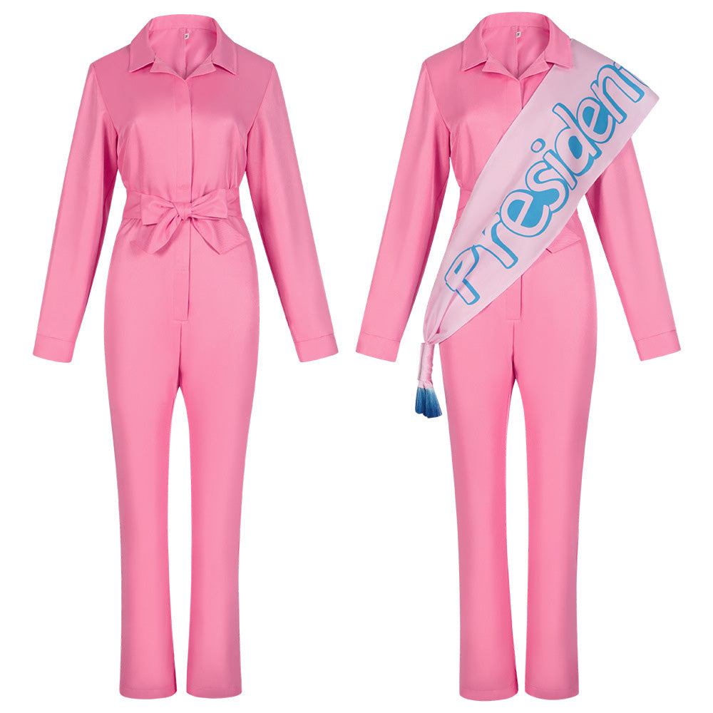 Barbiecore Pink Jumpsuit Margot Robbie Cosplay Outfits Button Down Belted Onesie