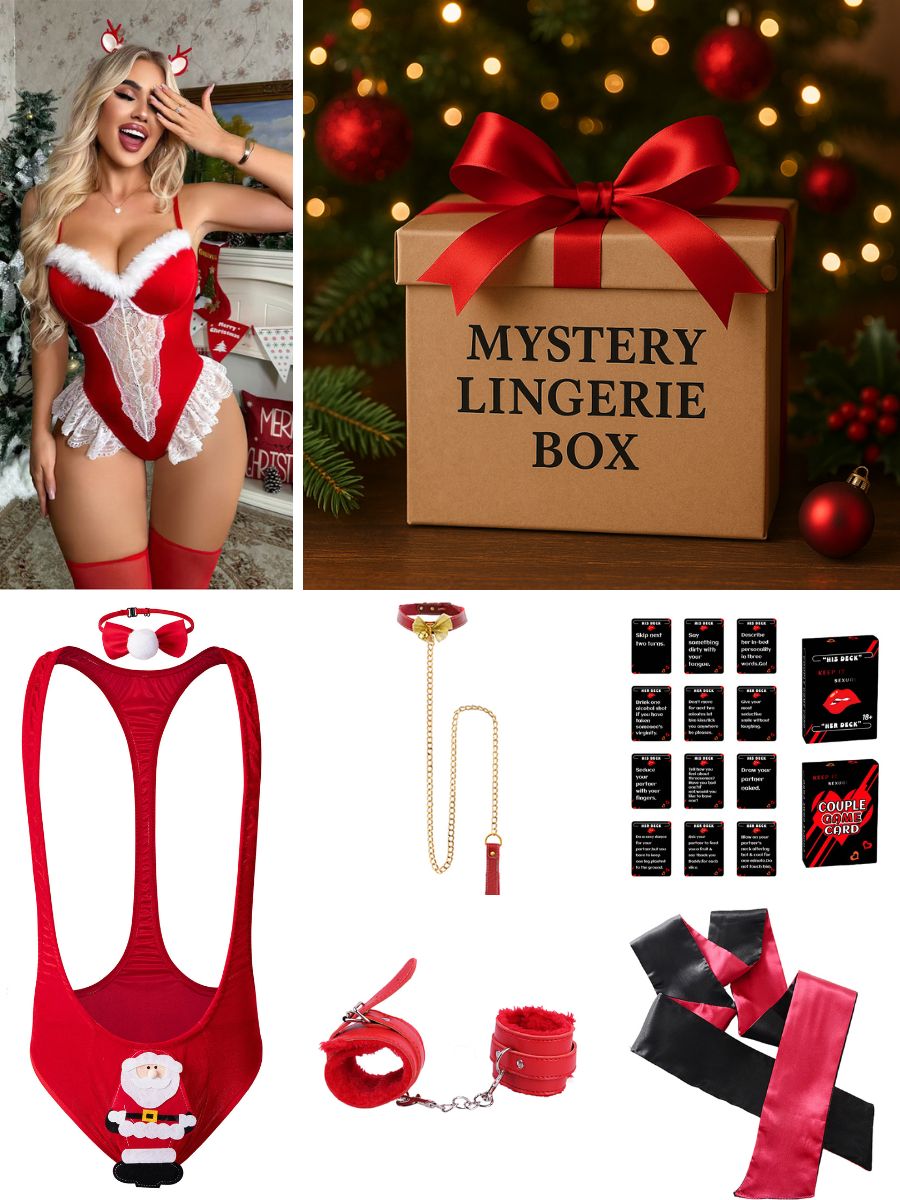 Sexy Christmas Lingerie Set for Women Red Velvet Lace Bodysuit with Stockings YOMORIO Sexy Christmas Lingerie Set for Women Red Velvet Lace Bodysuit with Stockings YOMORIO