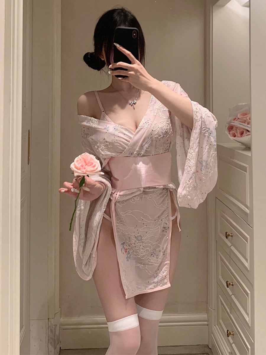 Embroidered Kimono Style Nightwear  YOMORIO