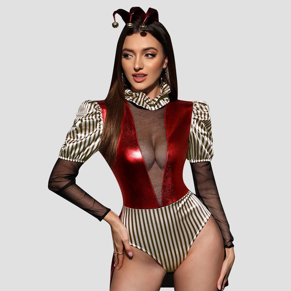 Sexy Jester Costume Adult Circus Clown Cosplay Outfits Joker Villain Romper, Red / XL Sexy Jester Costume Adult Circus Clown Cosplay Outfits Joker Villain Romper, Red / XL