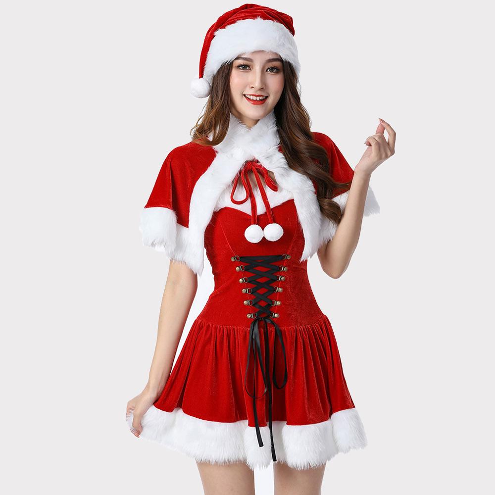 Naughty Elf Costume Set Adult Velvet Miss Santa Claus Christmas Dress –  YOMORIO