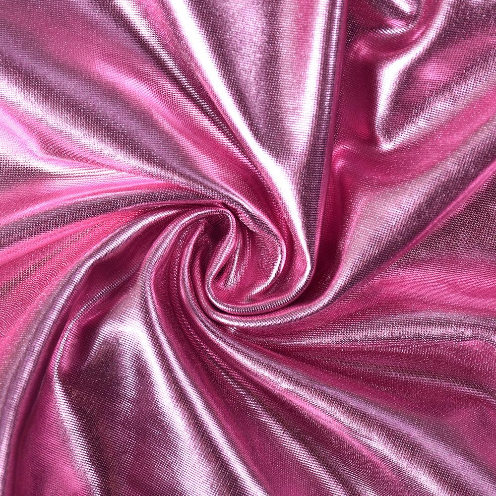 Pink Metallic Skirt Set Shiny Two Piece Rave Outfit Sleeveless Crop Top and Mini Skirt