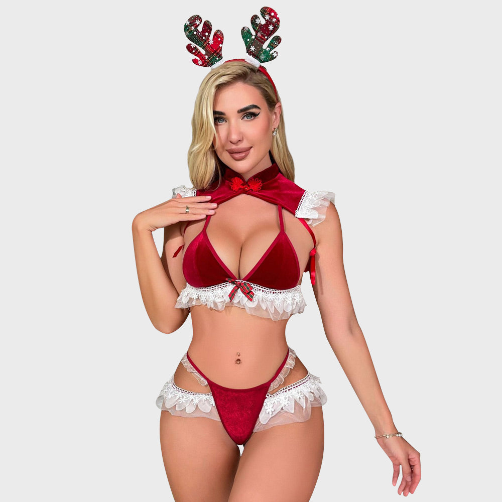 Sexy Christmas Lingerie Set Mrs Santa Claus Cosplay Outfit 3 Piece Red YOMORIO Sexy Christmas Lingerie Set Mrs Santa Claus Cosplay Outfit 3 Piece Red YOMORIO