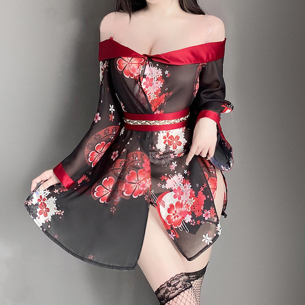 Sexy Kimono Lingerie Japanese Geisha Costume Sheer Floral CosplayDress YOMORIO Sexy Kimono Lingerie Japanese Geisha Costume Sheer Floral CosplayDress YOMORIO