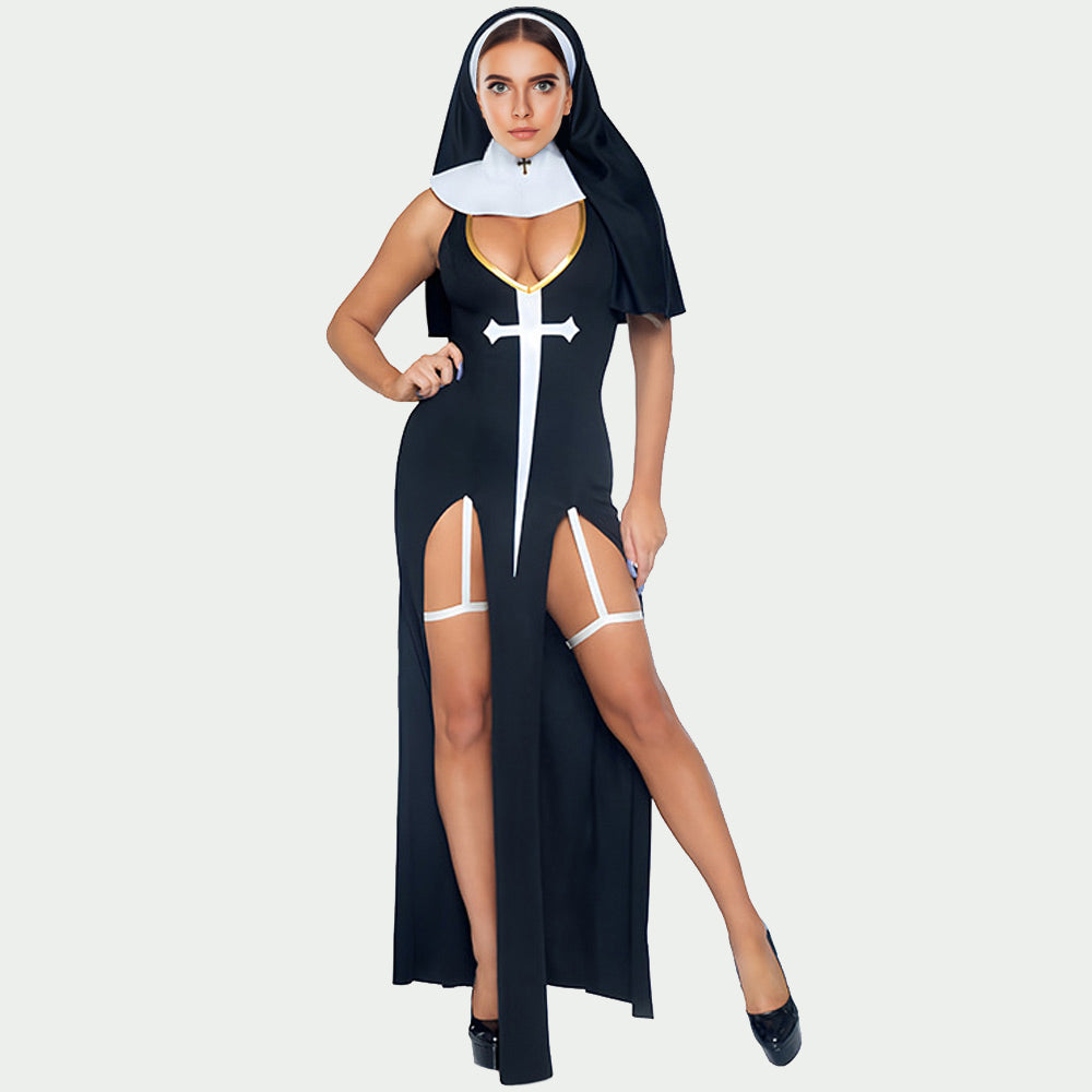 Sexy Nun Costume Nun Habit Cosplay Outfits Black Scary Sinner Halloween Costumes Sexy Nun Costume Nun Habit Cosplay Outfits Black Scary Sinner Halloween Costumes
