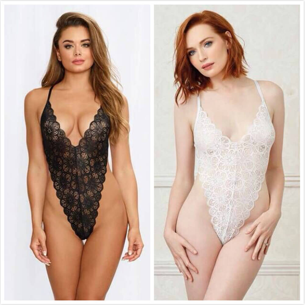 Yomorio Sheer Lace Bodysuit & Maxi Skirt Set Plus Size Lingerie Teddy