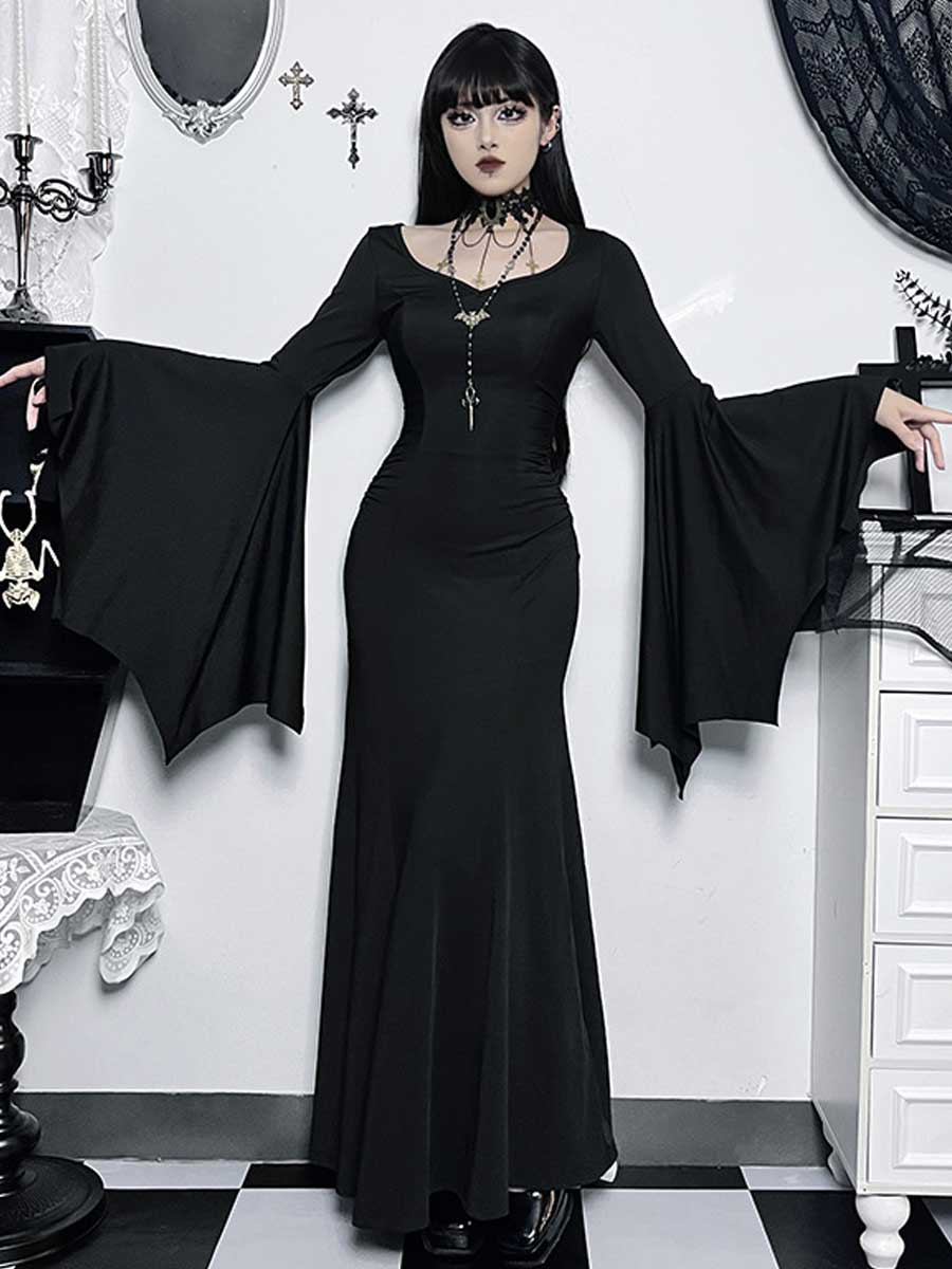 Sexy Witch Costume Morticia Addams Cosplay Outfit Black Succubus Maxi Dress, Black / S Sexy Witch Costume Morticia Addams Cosplay Outfit Black Succubus Maxi Dress, Black / S