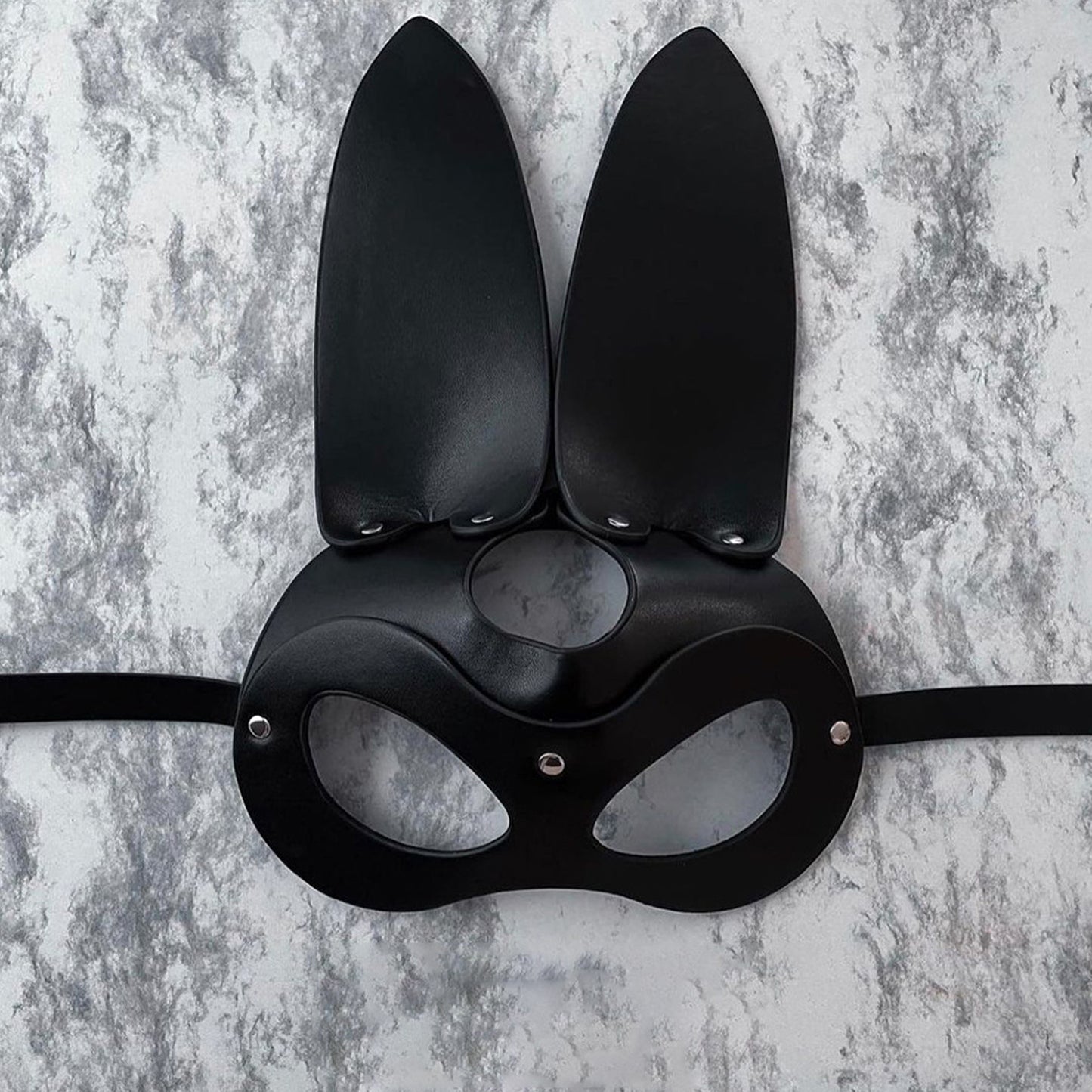 Yomorio 3 Piece BDSM Lingerie Set Pu Leather Harness Chain Leash Choker and Bunny Mask