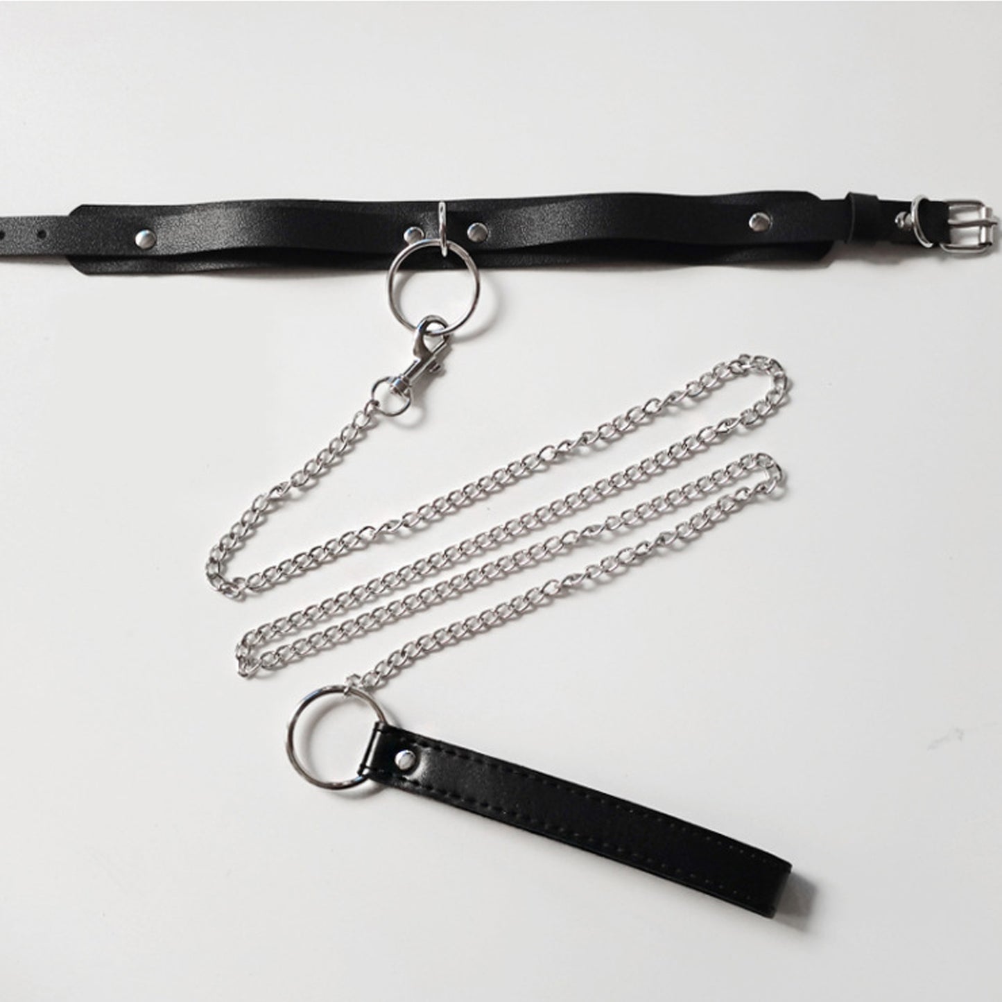 Yomorio 3 Piece BDSM Lingerie Set Pu Leather Harness Chain Leash Choker and Bunny Mask