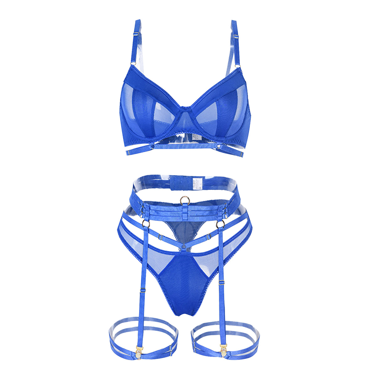 Yomorio Sexy Strappy Lingerie Set - Punk Style Mesh Bra and Panty