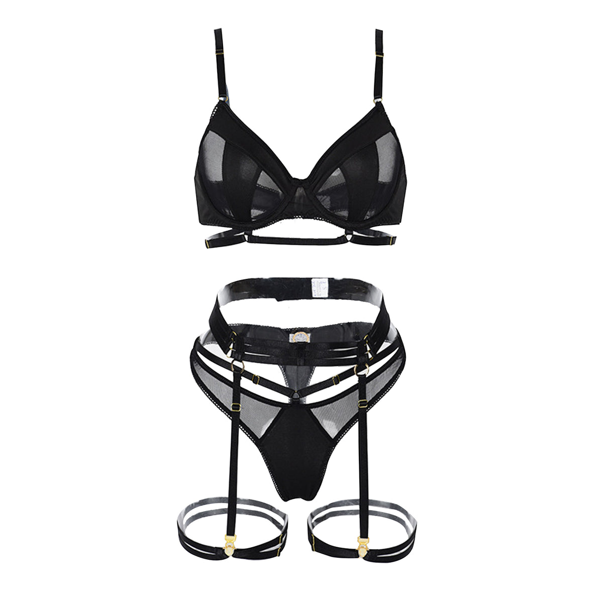 Yomorio Sexy Strappy Lingerie Set - Punk Style Mesh Bra and Panty