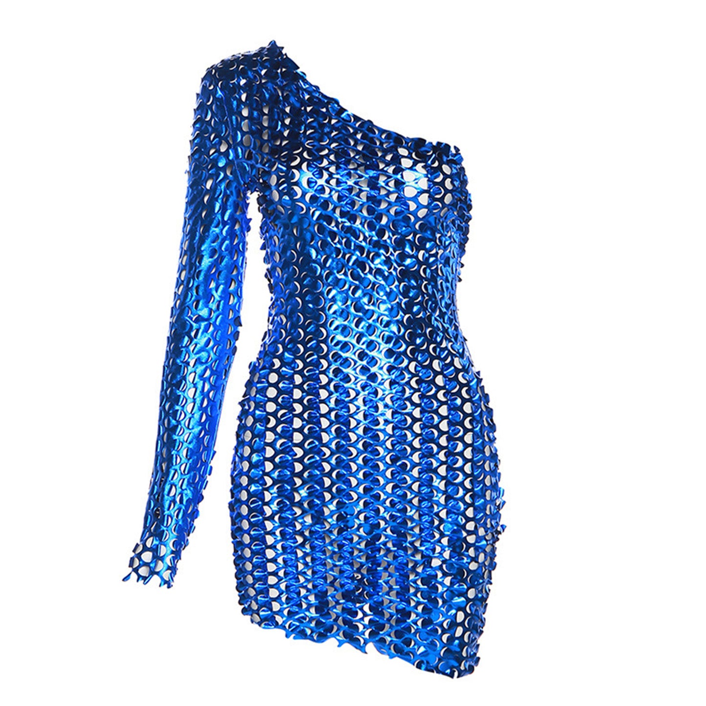 Yomorio Metallic Mini Dress One Shoulder Cut Out Rave Outfits Sexy Nightclub Bodycon Dresses
