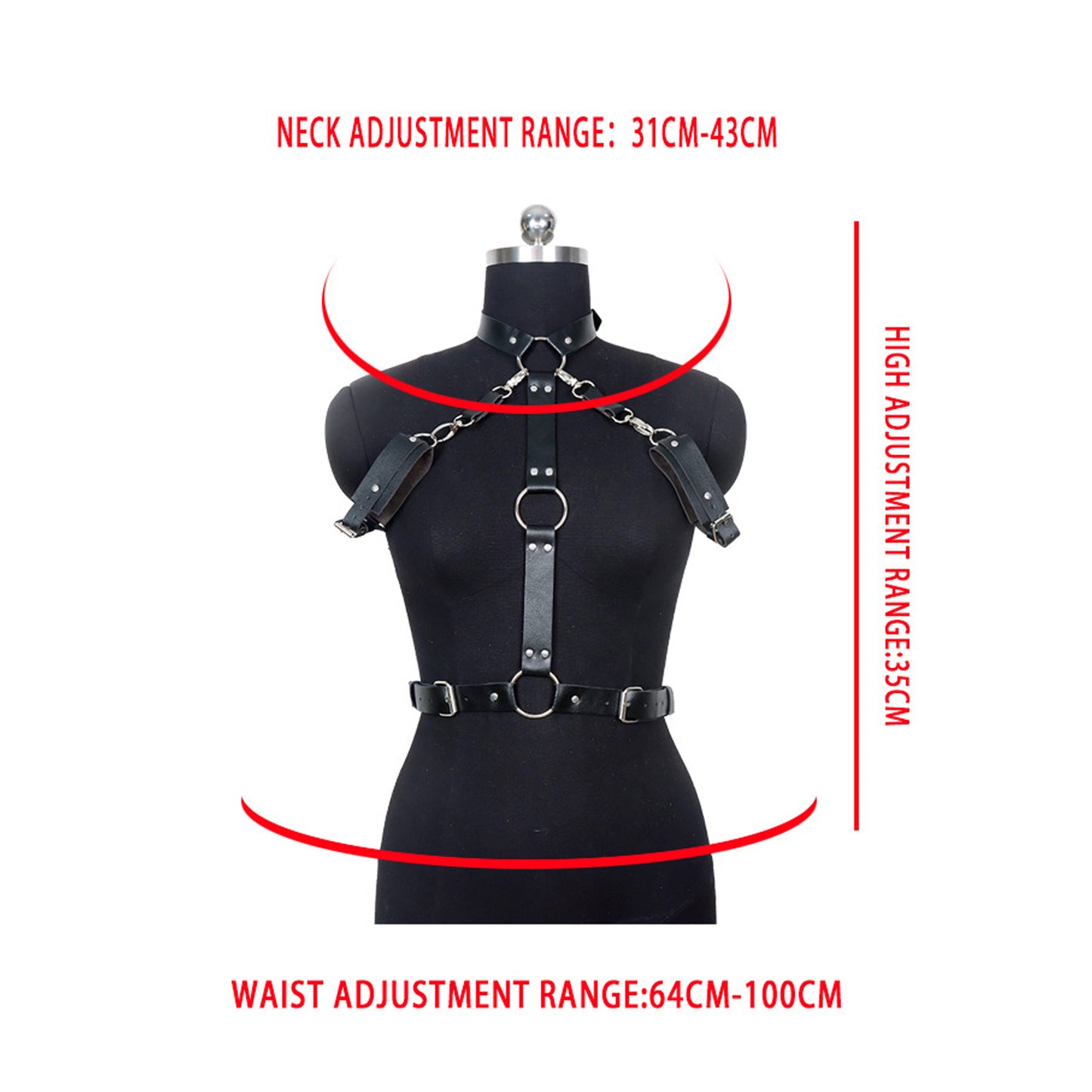 Yomorio PU Leather BDSM Lingerie Set Latex Choker Body Harness with Handcuffs