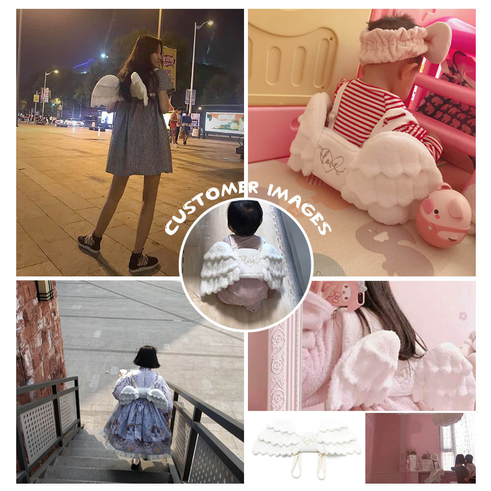 Womens Cute Wings Mini Bag Lolita Angel Cosplay Costume Plush Casual Backpack