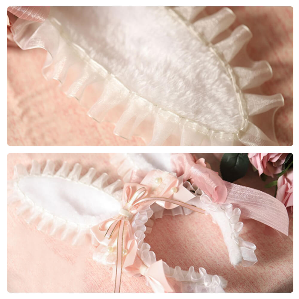 Lolita Hair Accessory Headband Cute Bunny Ears Bow Lace Cosplay Headwear