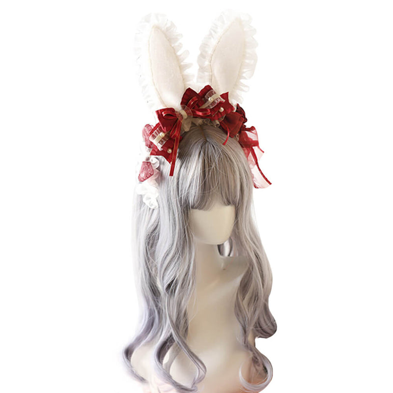 Lolita Hair Accessory Headband Cute Bunny Ears Bow Lace Cosplay Headwear