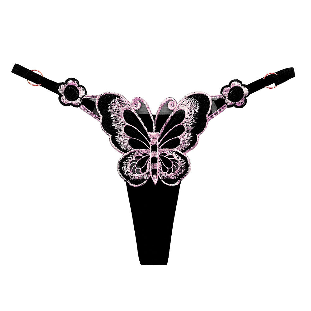Black Embroidered Butterfly With Sequins Crotchless G String Panty One Size  Fits Most -  Canada