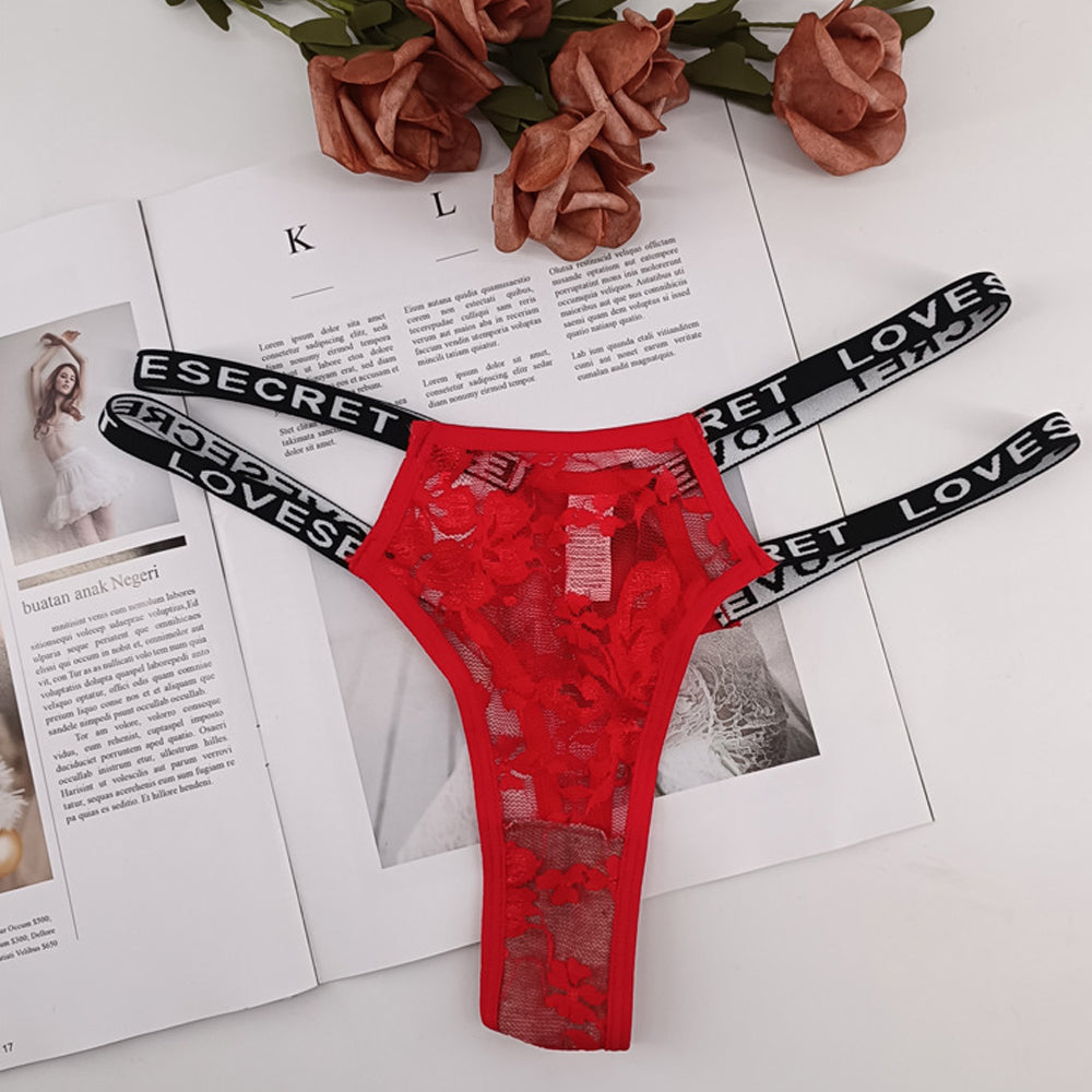Yomorio Sheer Lace Panty with "LOVE SECRET" Print - Sexy Lingerie Set