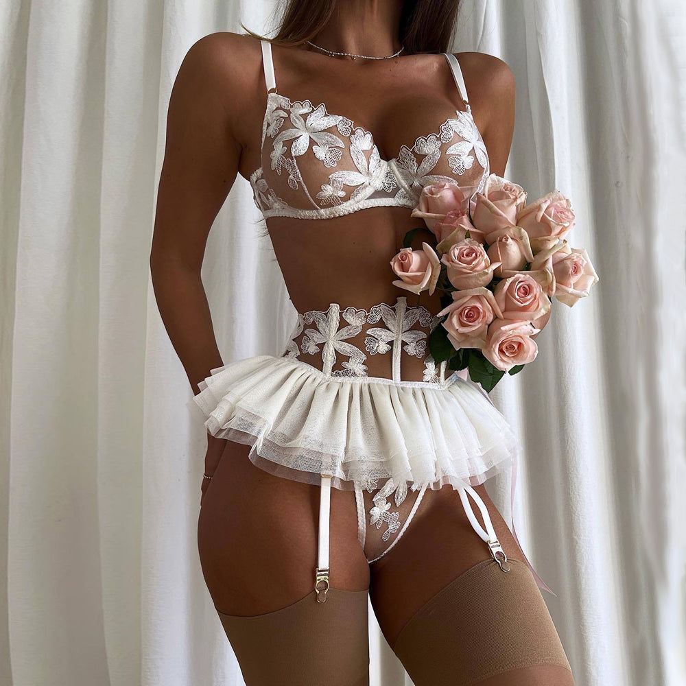 Yomorio Floral Lace Garter Bra Set | Perfect for Special Nights