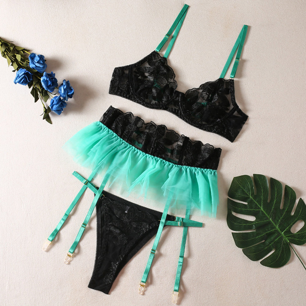 Yomorio Floral Lace Garter Bra Set | Perfect for Special Nights