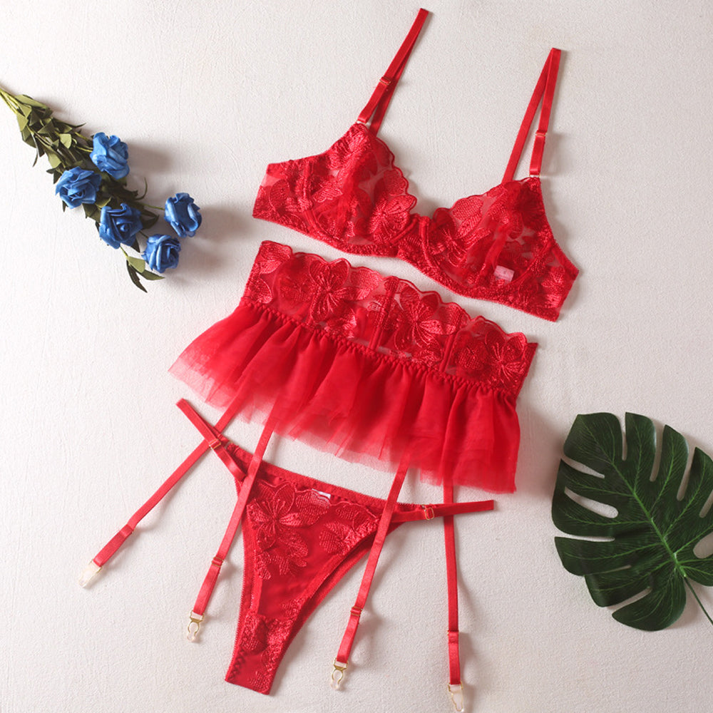 Yomorio Floral Lace Garter Bra Set | Perfect for Special Nights