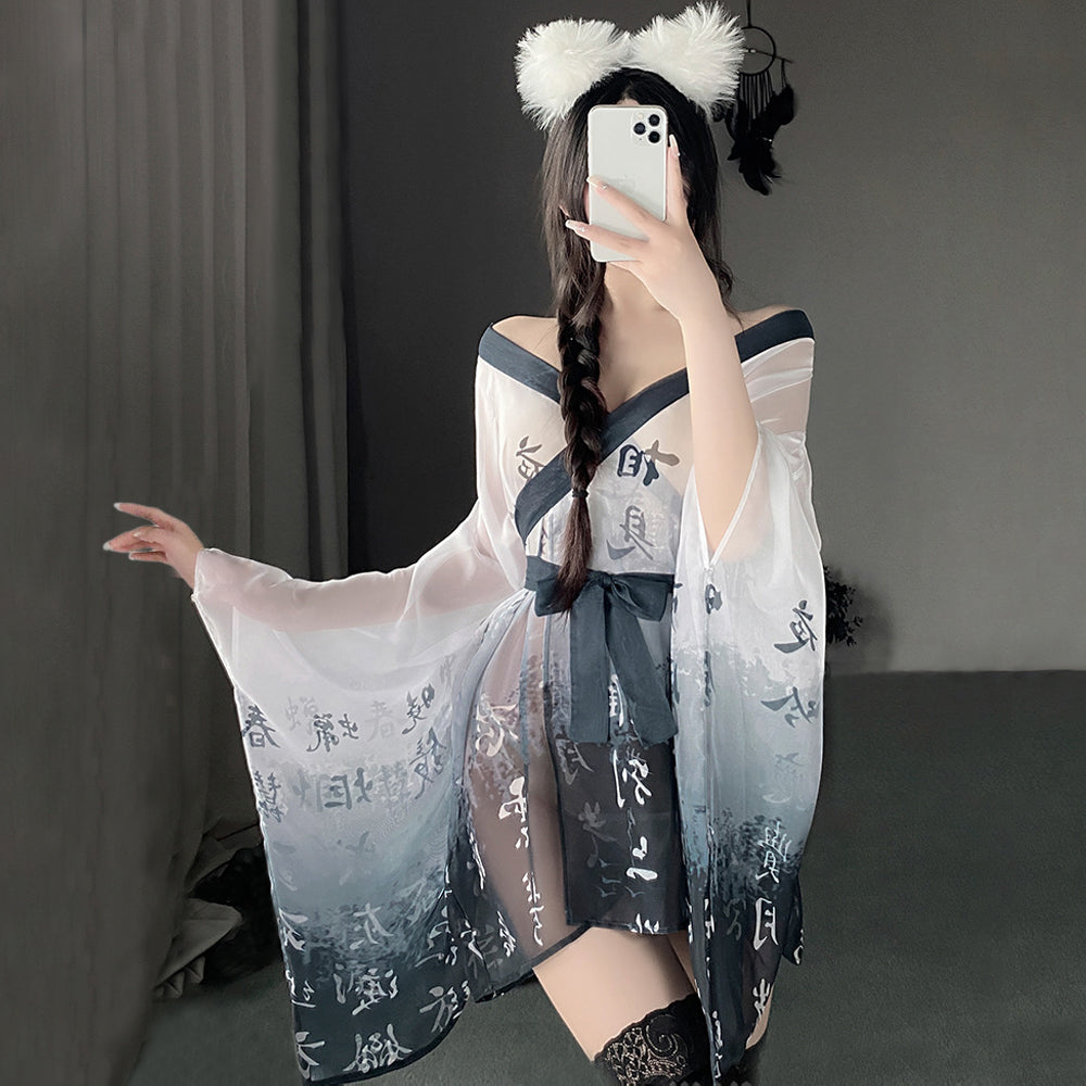 Sexy Kimono Lingerie Japanese Geisha Costume Sheer Floral CosplayDress –  YOMORIO