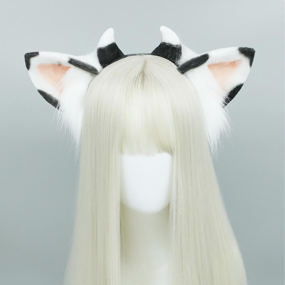 Furry Cow Ears Headwear Cartoon Animal Headband Lolita Cosplay Costume