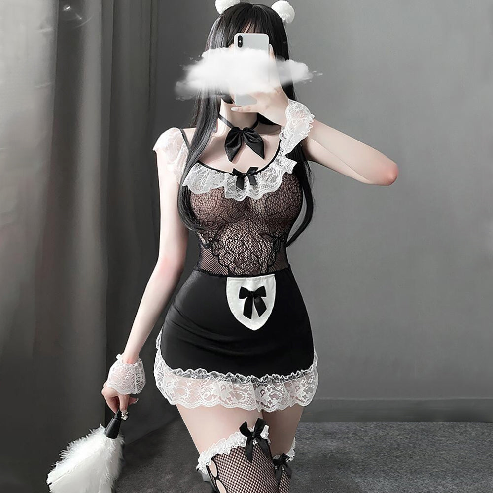 Yomorio Sexy Maid Costume Black Maid Anime Lingerie Lace Trim Cosplay YOMORIO Yomorio Sexy Maid Costume Black Maid Anime Lingerie Lace Trim Cosplay YOMORIO