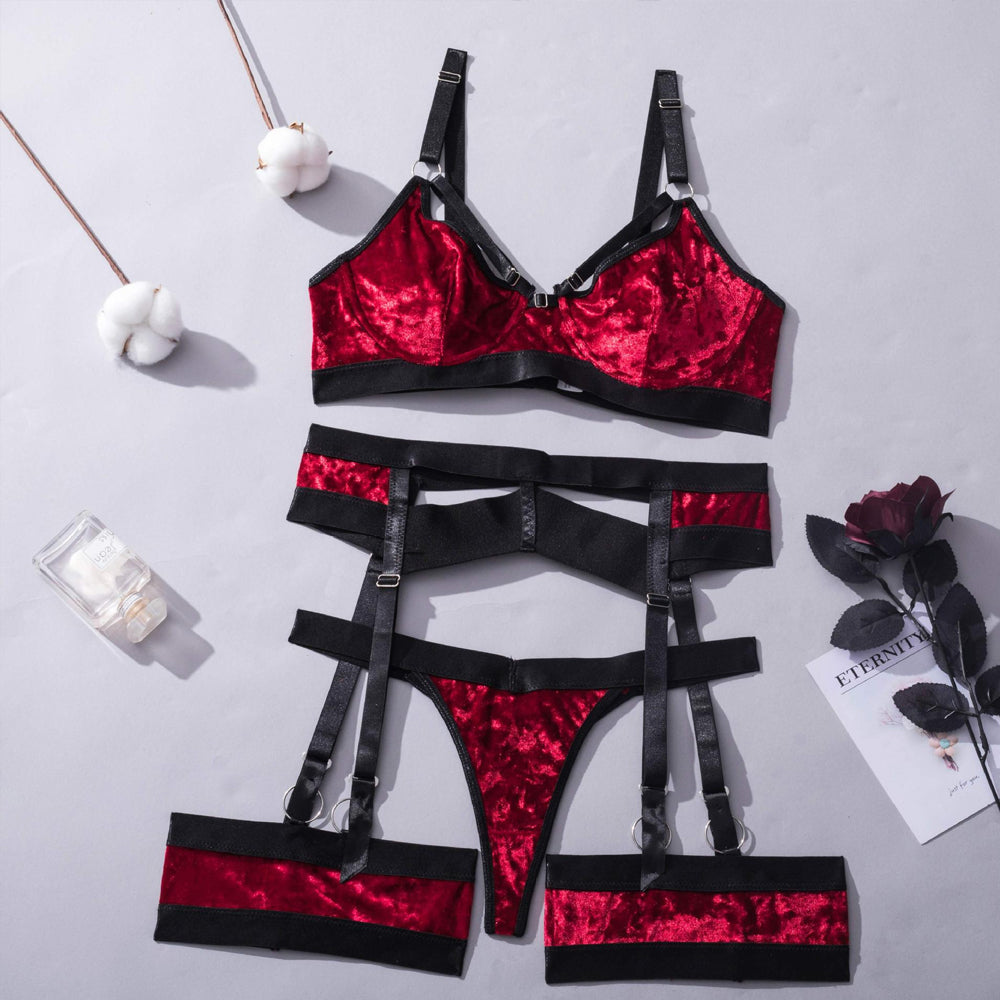 Yomorio Red Velvet Lingerie Set | Spaghetti Strap Bra & Panty