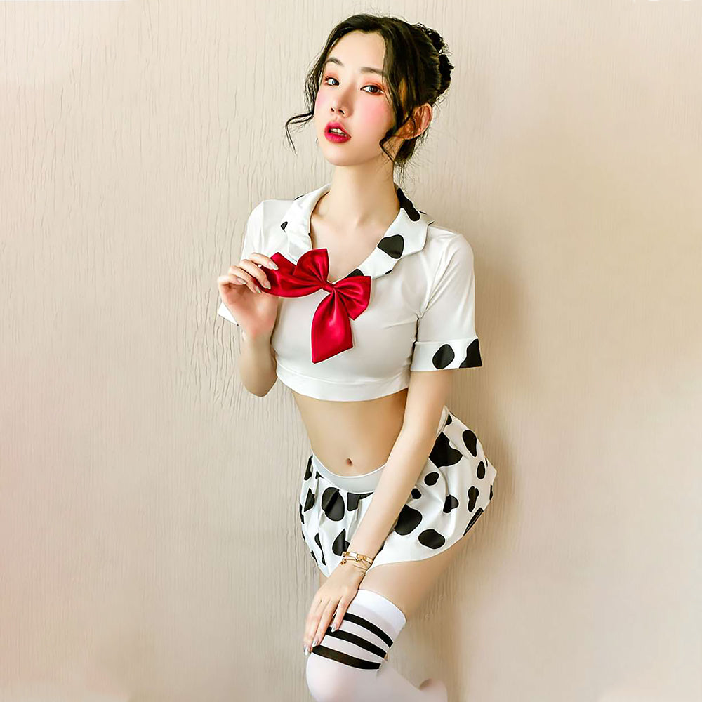 Sexy Adult Cow Costume Sweet Cow Print Schoolgirl Lingerie Japanese Lolita  Anime Outfit