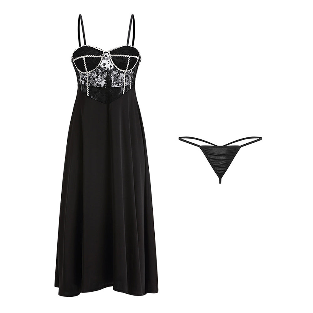Yomorio Satin Babydoll Dress Padded Cup Lace Nightgown for Women