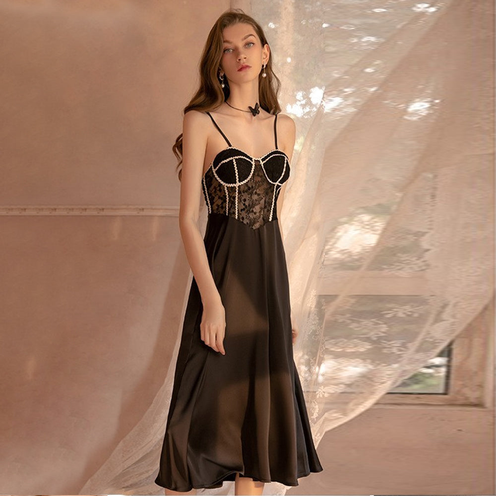 Yomorio Satin Babydoll Dress Padded Cup Lace Nightgown for Women Sexy Negligee Midi Dress Yomorio Satin Babydoll Dress Padded Cup Lace Nightgown for Women Sexy Negligee Midi Dress