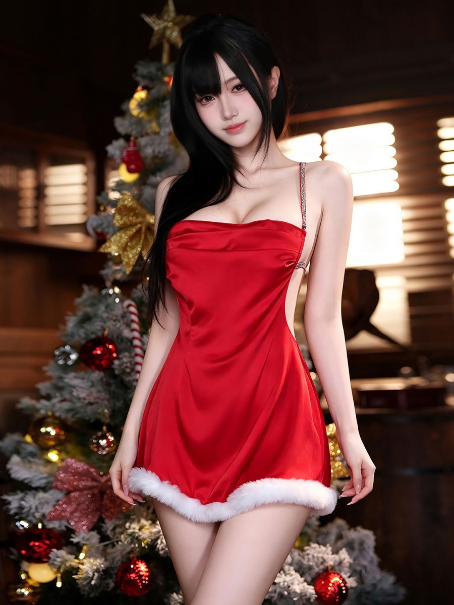 Christmas Red Ruched Babydoll Dress