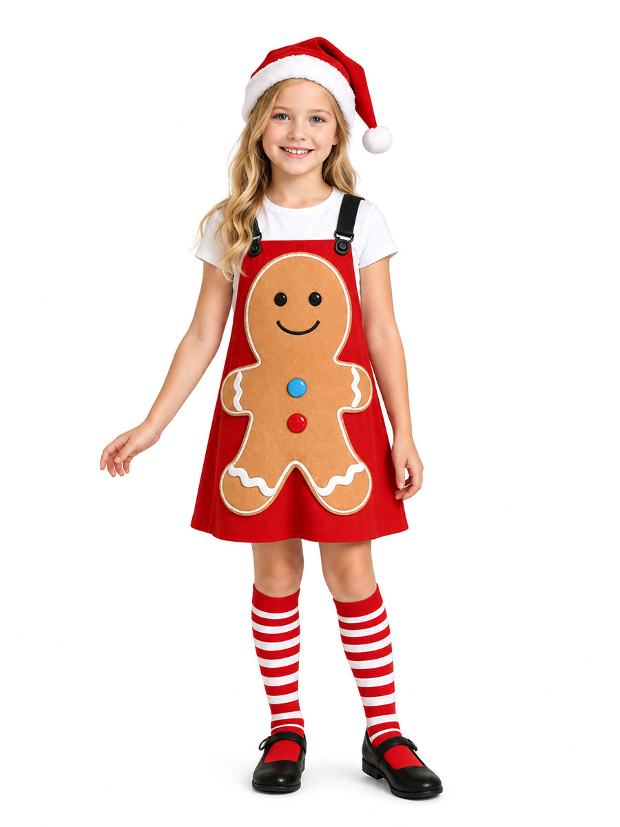 Girls Gingerbread Overall Dress Set