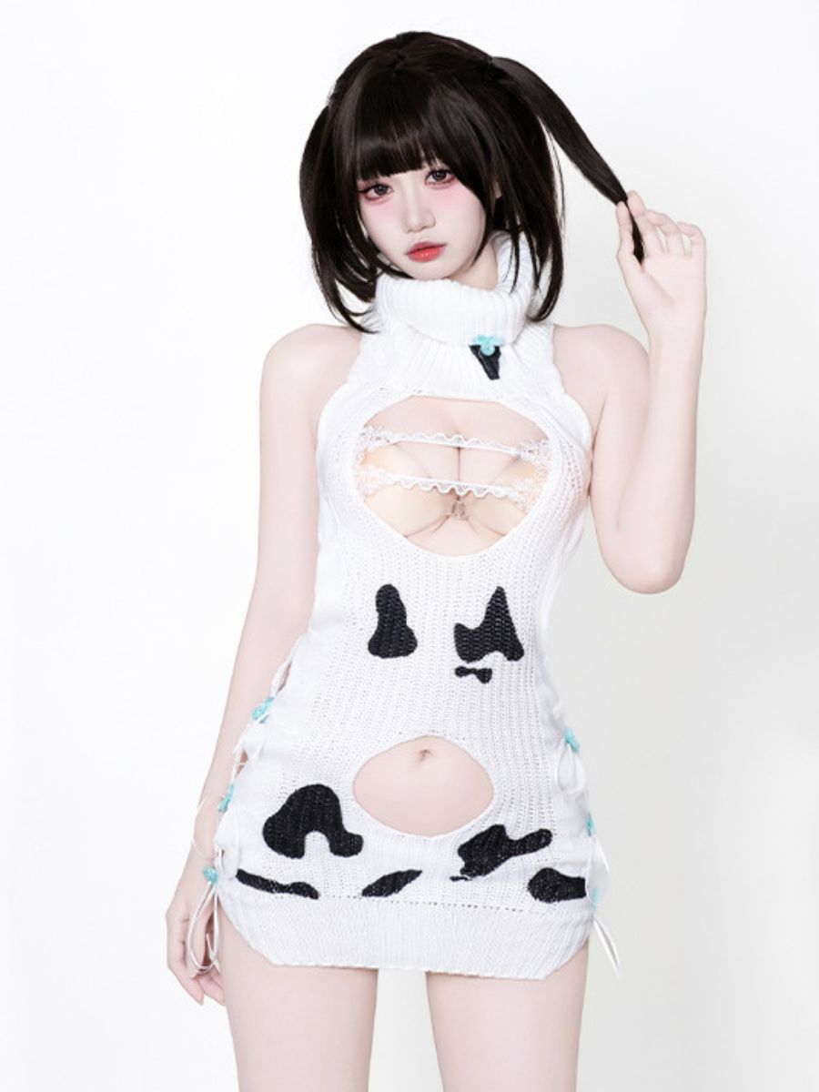 Dairy Cow Turtleneck Sweater Dress