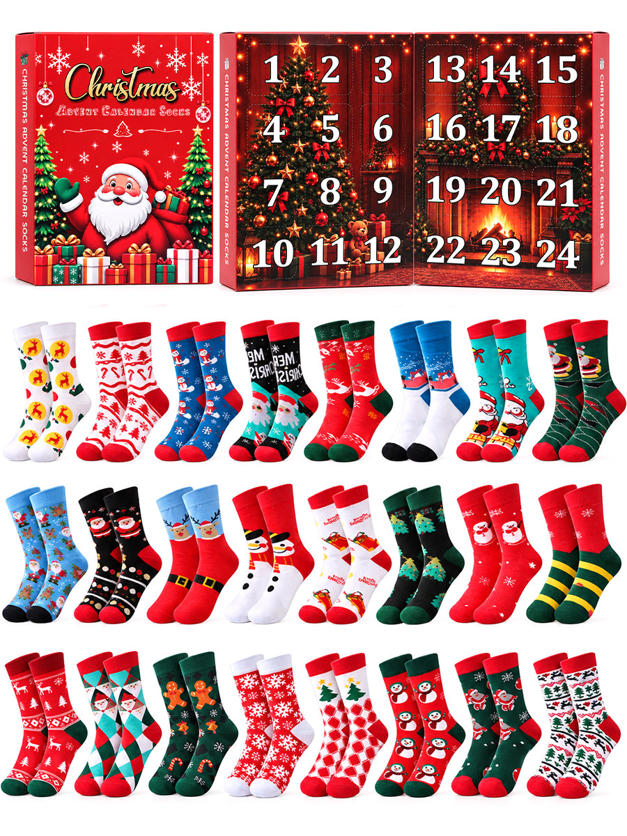 Christmas Socks Countdown Calendar for Adults Women Men 24 Pcs Socks Christmas Advent Calendar
