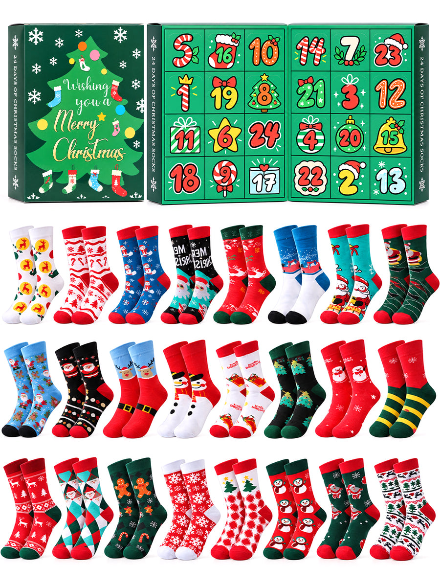 Christmas Socks Countdown Calendar for Adults Women Men 24 Pcs Socks Christmas Advent Calendar