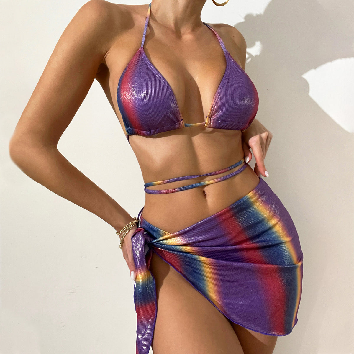 Blossom Swimming Costume with Standard Rise Shorts Bikini Set and Shrug