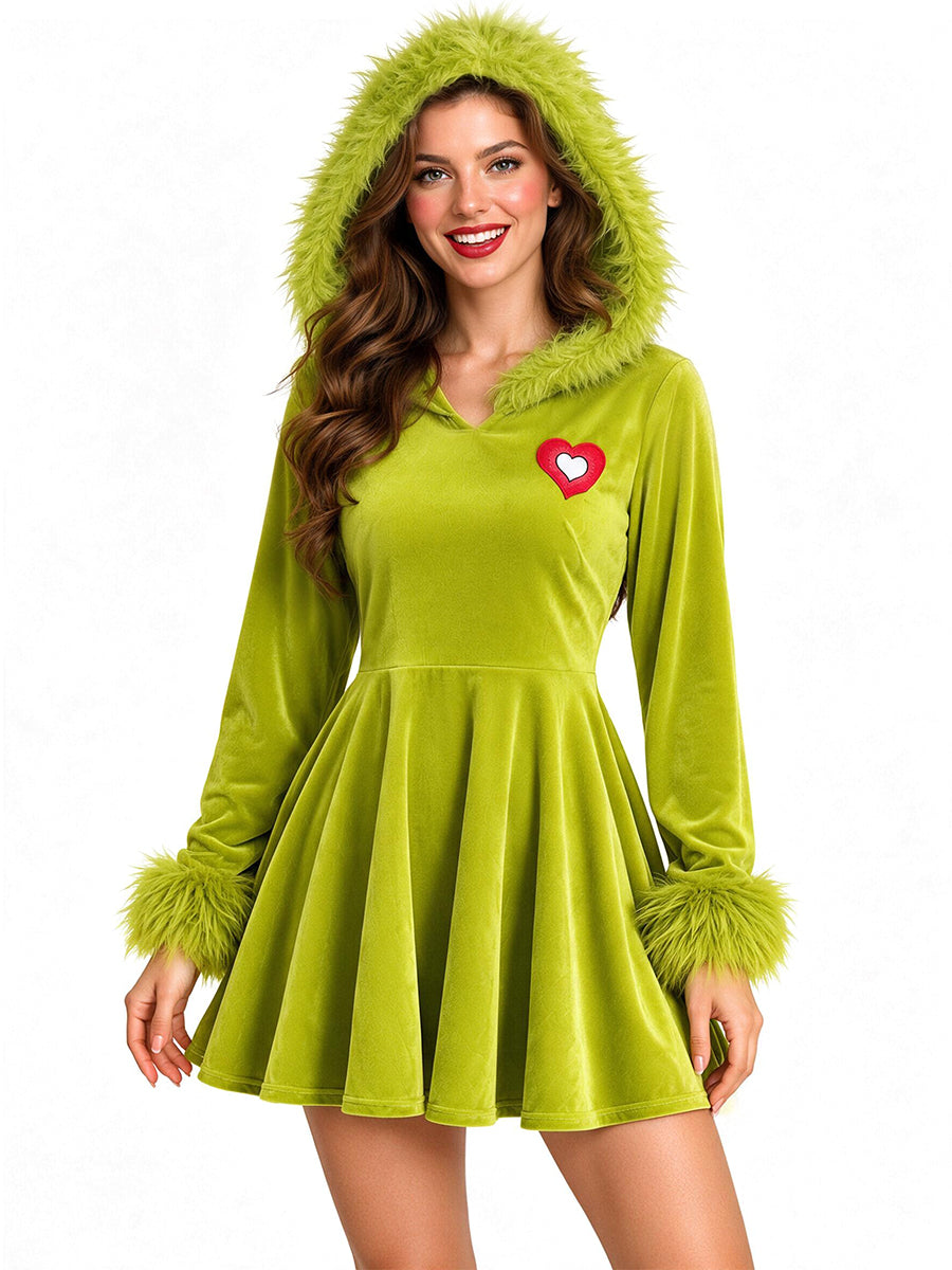 Green Monster Velvet Hooded Dress
