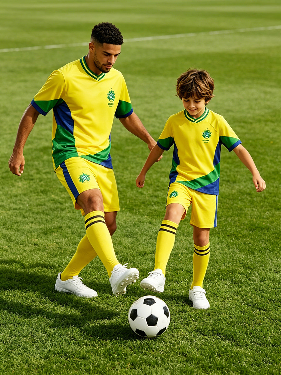 Brazil Soccer Jersey and Shorts for Kids and Adult Brazil Training Sports Fan Outfit with Socks