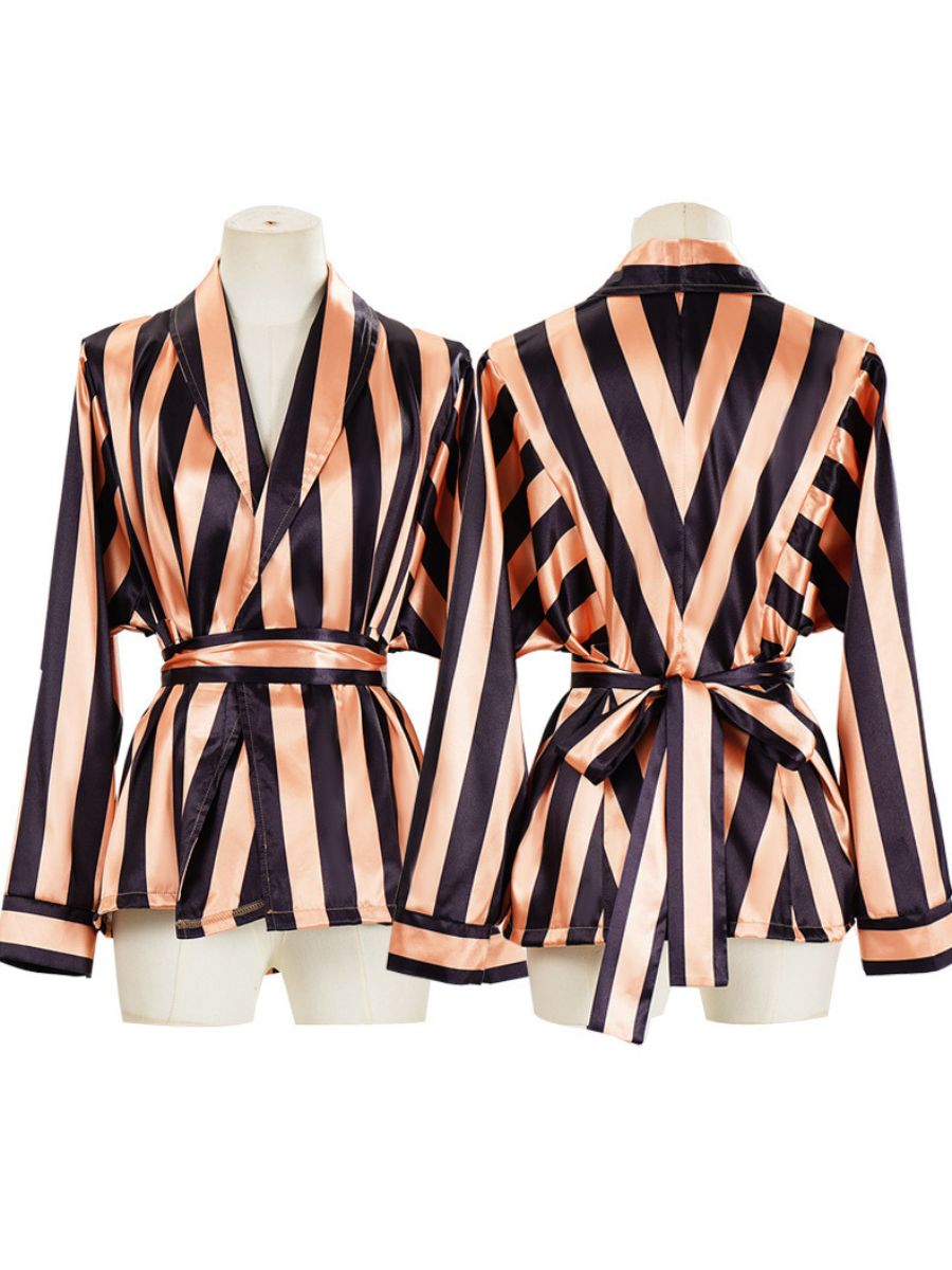 The Devil Wears Prada 2 Miranda Priestly Costume Satin Striped Wrap Blazer with Belt