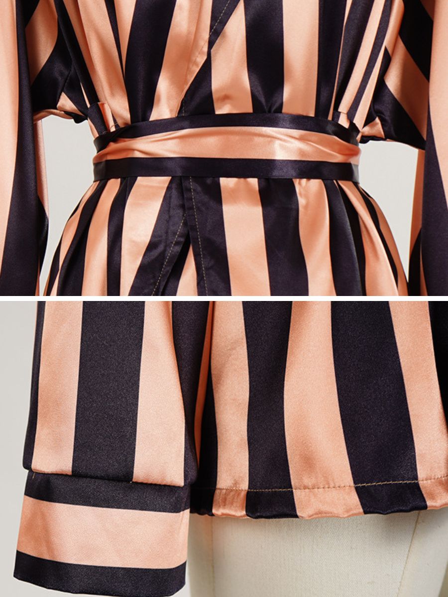 The Devil Wears Prada 2 Miranda Priestly Costume Satin Striped Wrap Blazer with Belt