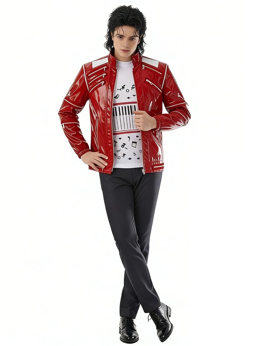 Michael Jackson Costume 80s Pop King Red Faux Leather Jacket and Pants
