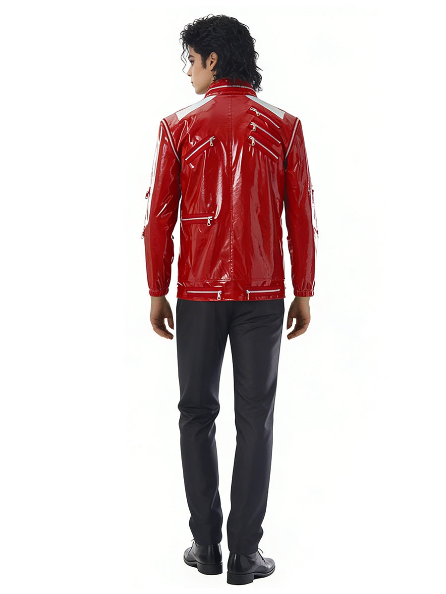 Michael Jackson Costume 80s Pop King Red Faux Leather Jacket and Pants