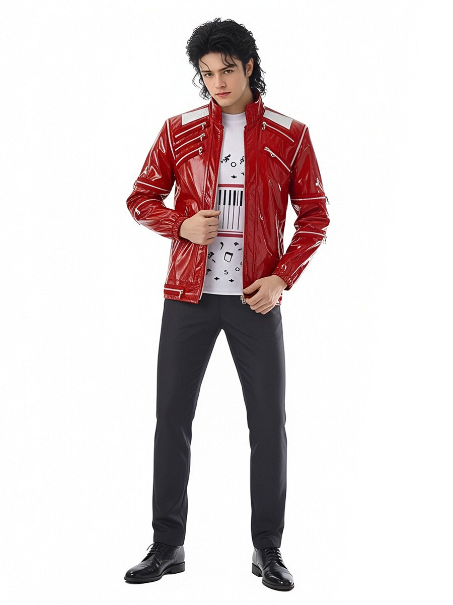 Michael Jackson Costume 80s Pop King Red Faux Leather Jacket and Pants